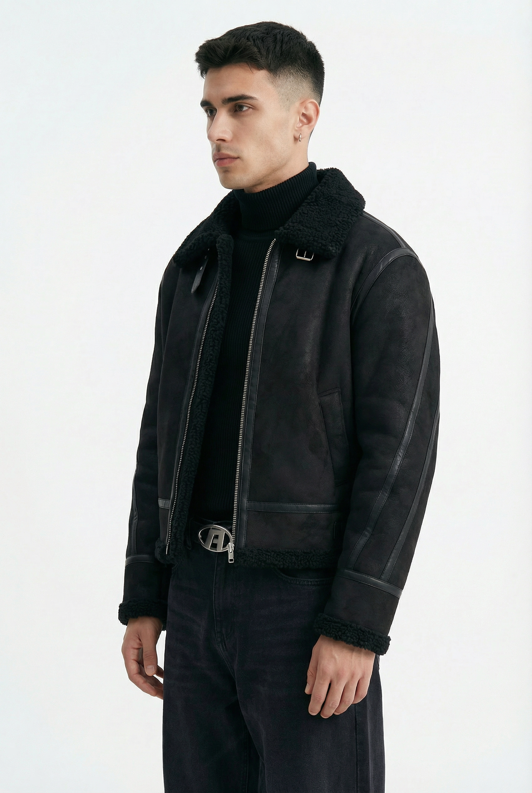 Pluton Cropped Shearling Jacket Black