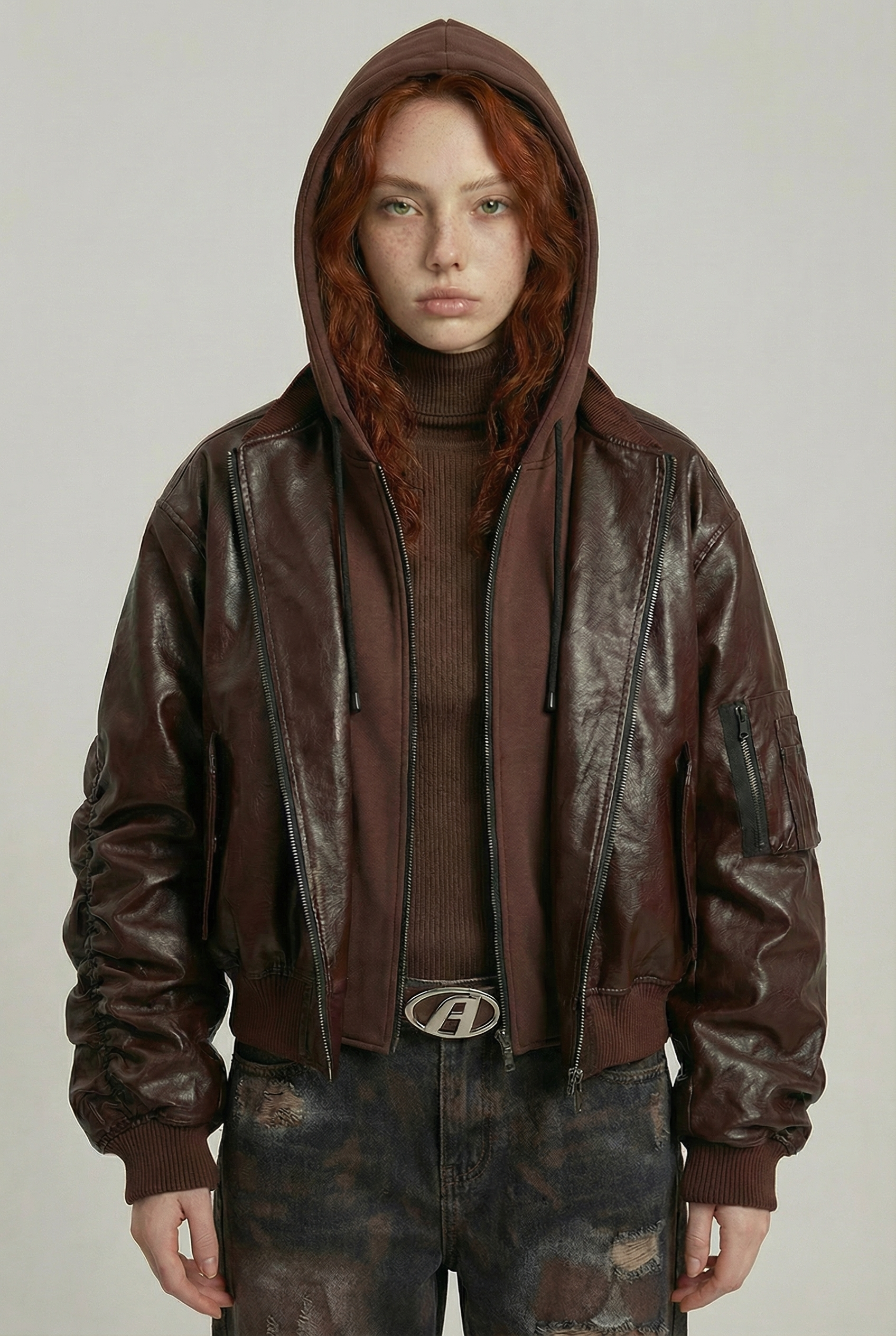 Afrodithe Hooded Leather Bomber