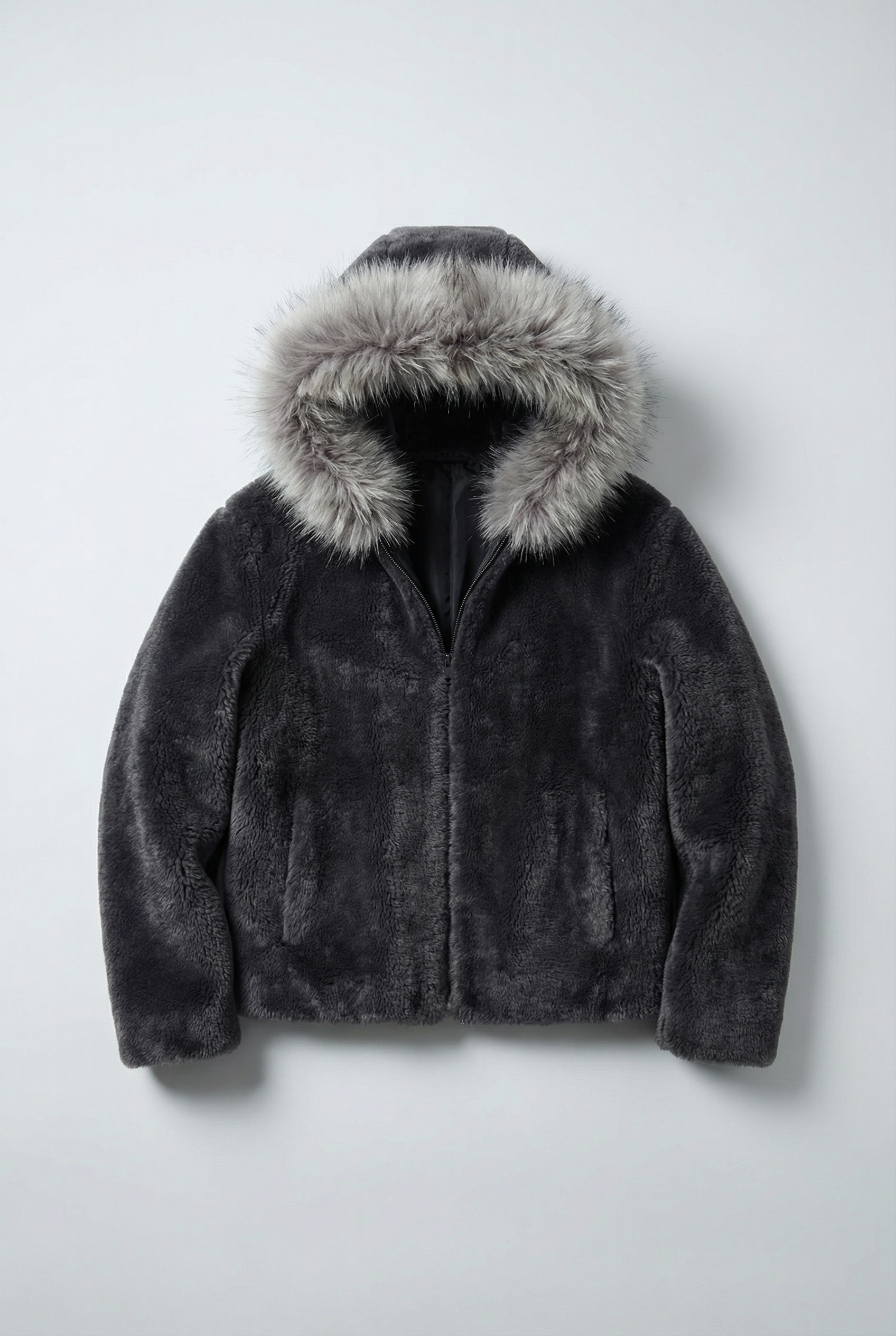 Perseus Hooded Faux Jacket Charcoal