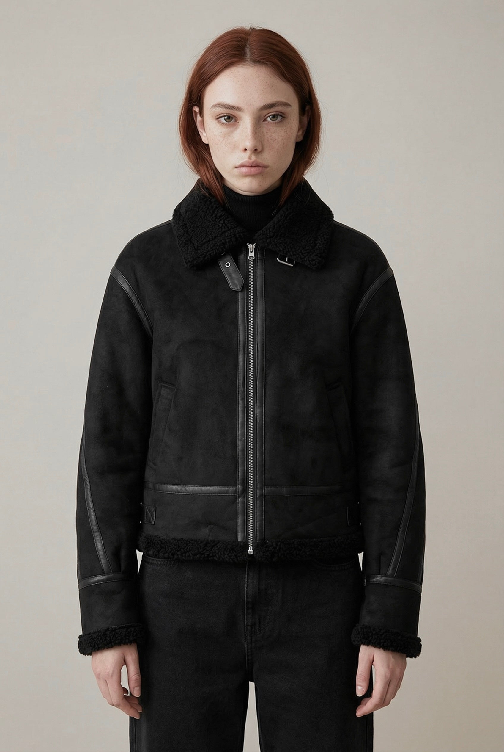 Pluton Cropped Shearling Jacket Black