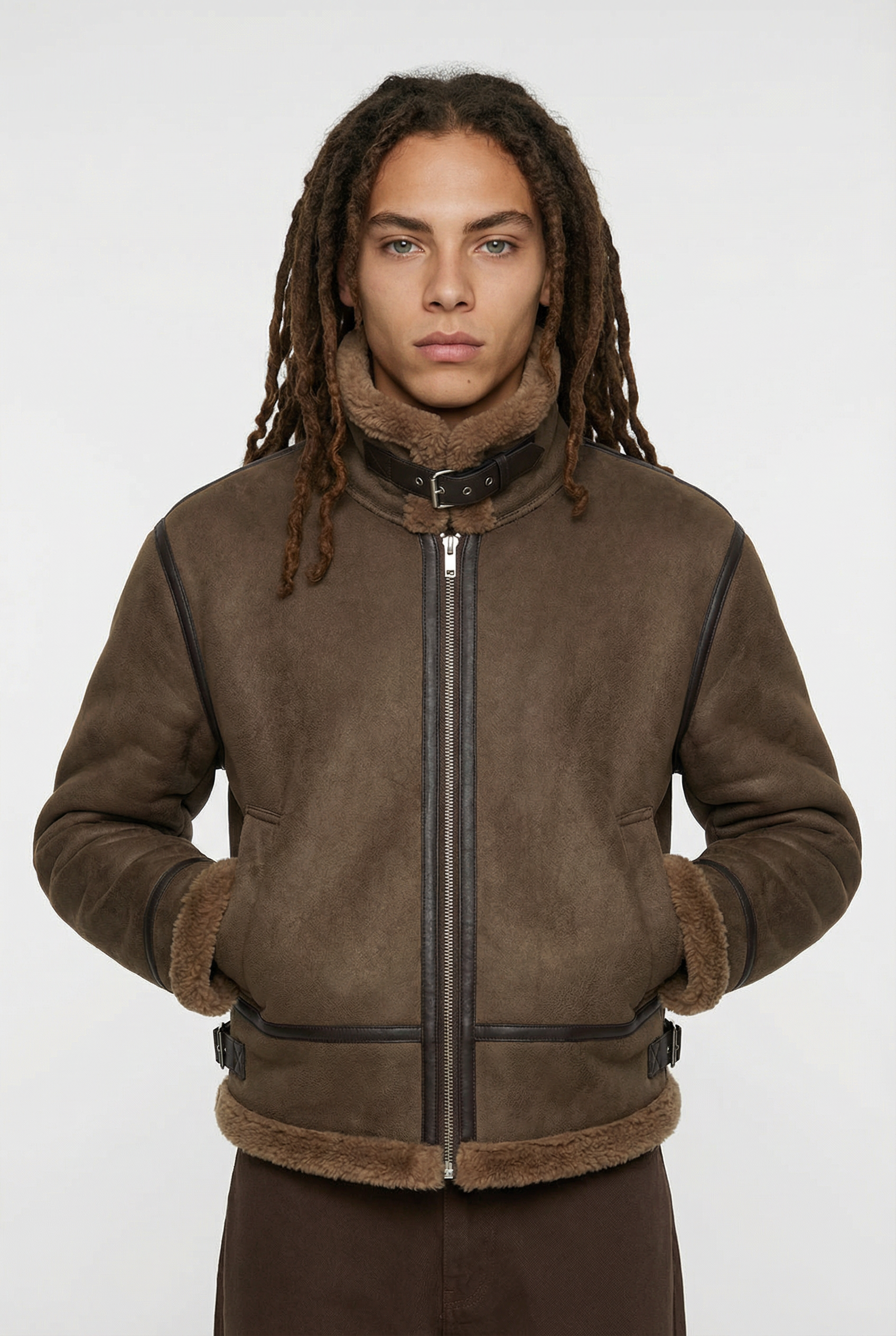 Pluton Cropped Shearling Jacket Brown