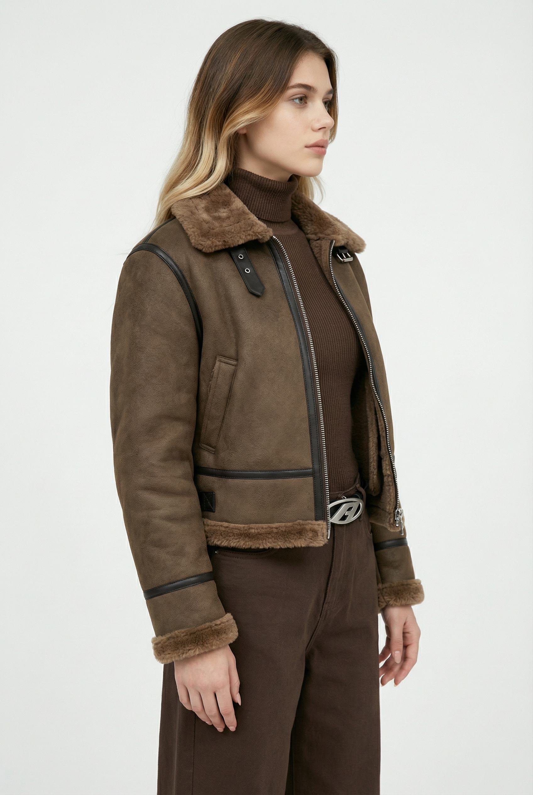 Pluton Cropped Shearling Jacket Brown