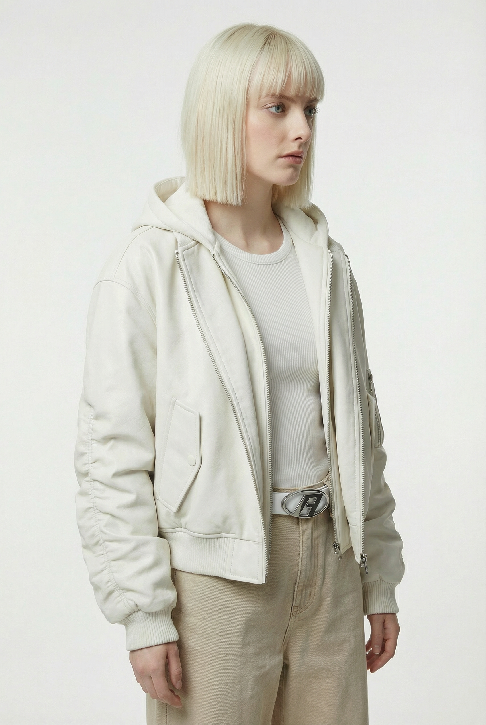 Afrodithe Hooded Leather Bomber