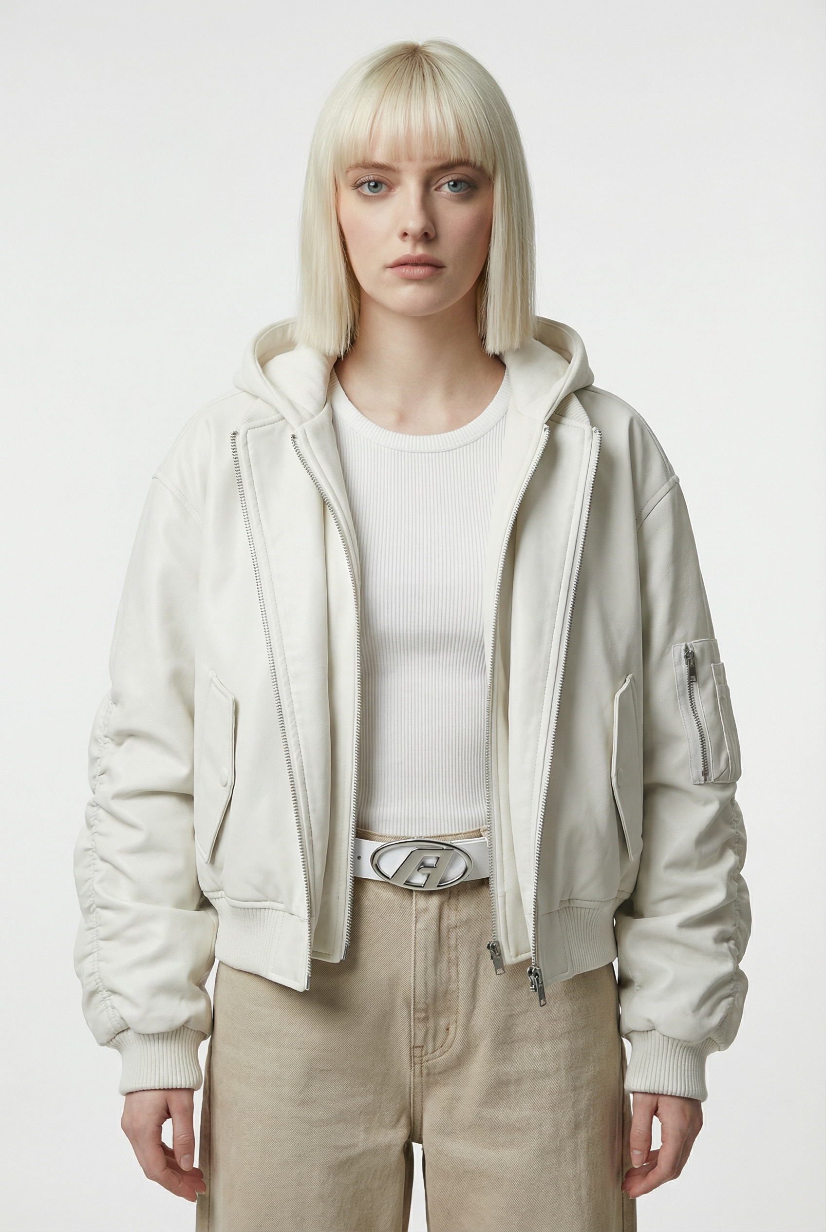 Afrodithe Hooded Leather Bomber