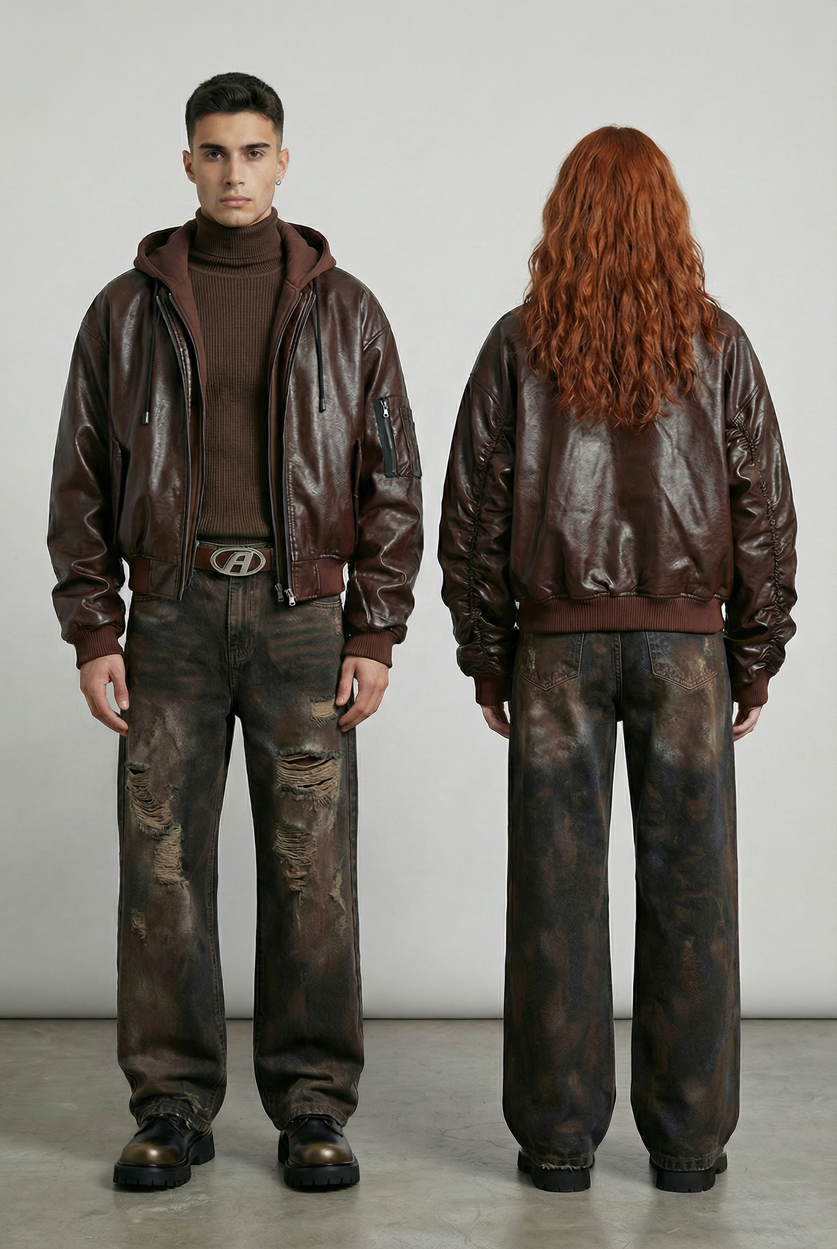 Afrodithe Hooded Leather Bomber