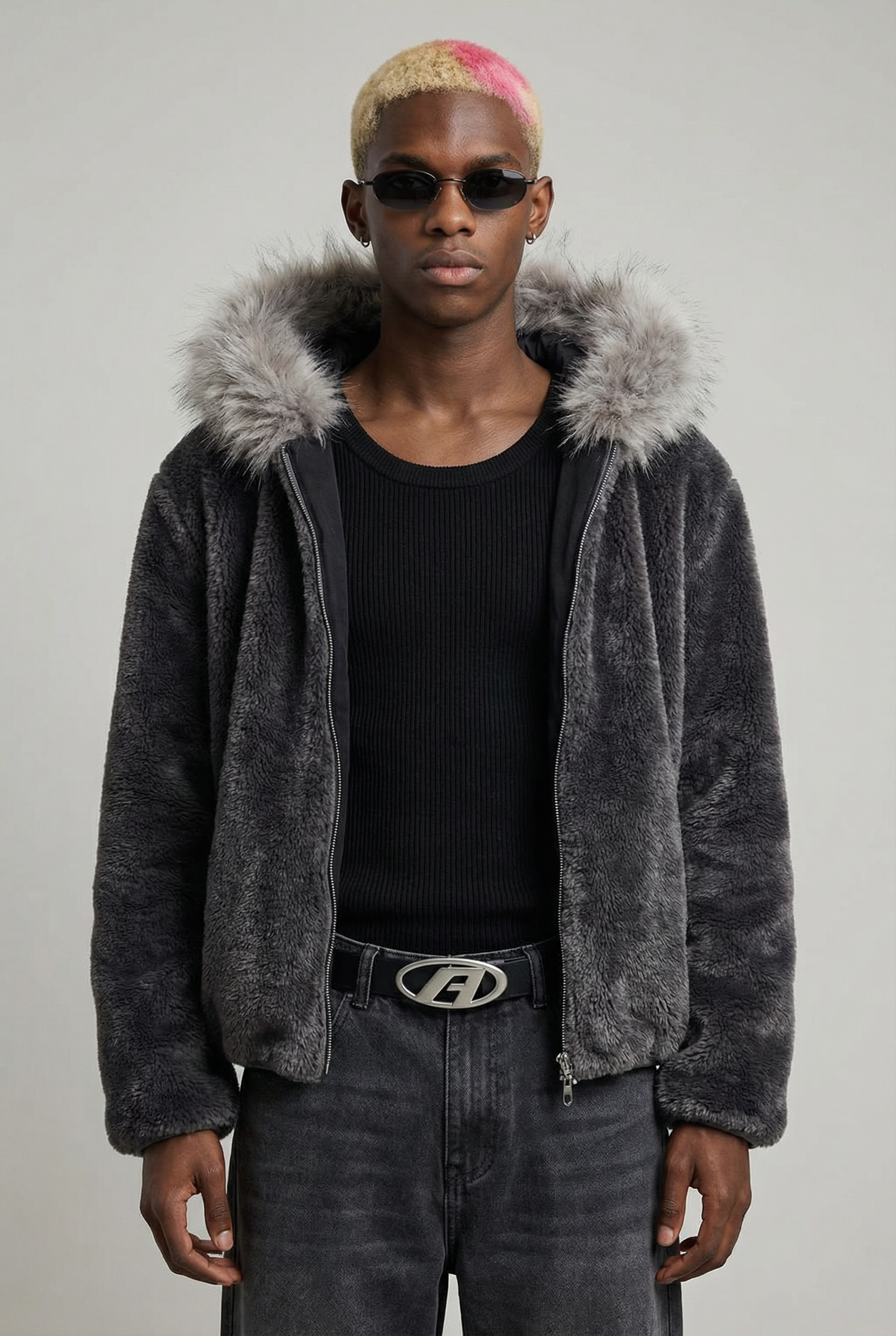 Perseus Hooded Faux Jacket Charcoal