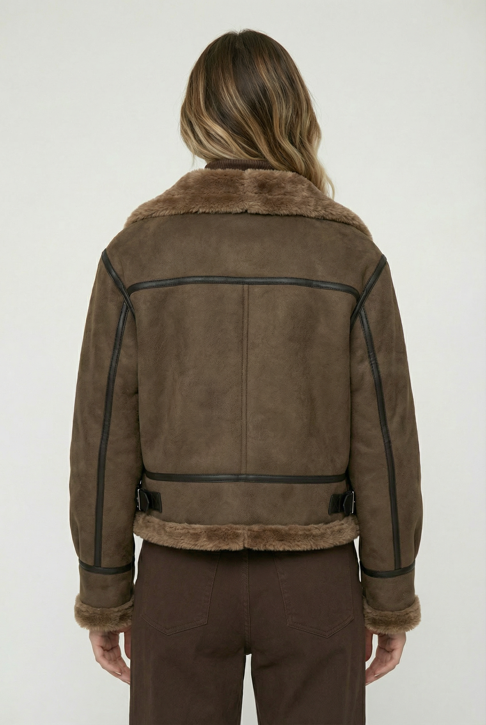 Pluton Cropped Shearling Jacket Brown
