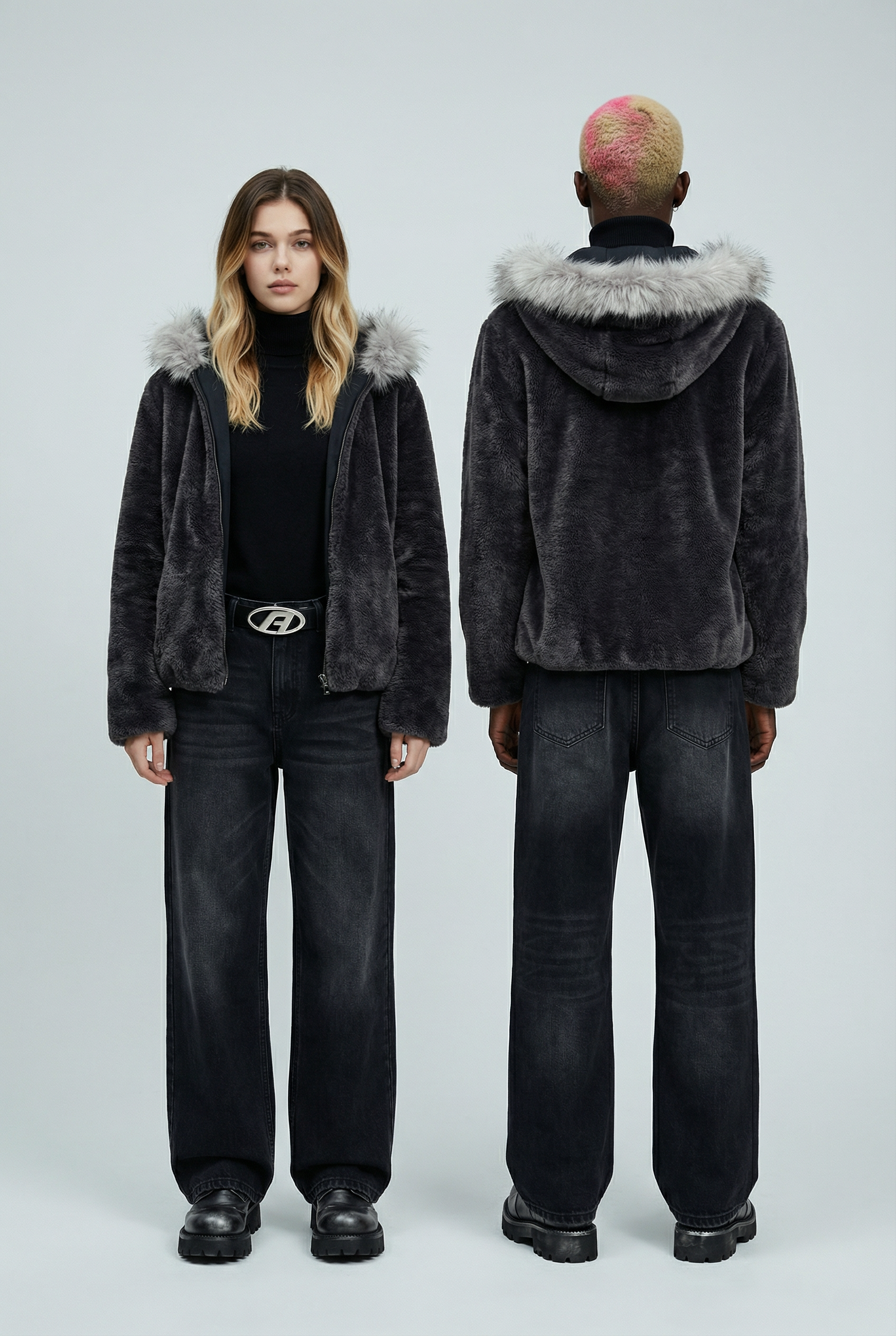 Perseus Hooded Faux Jacket Charcoal