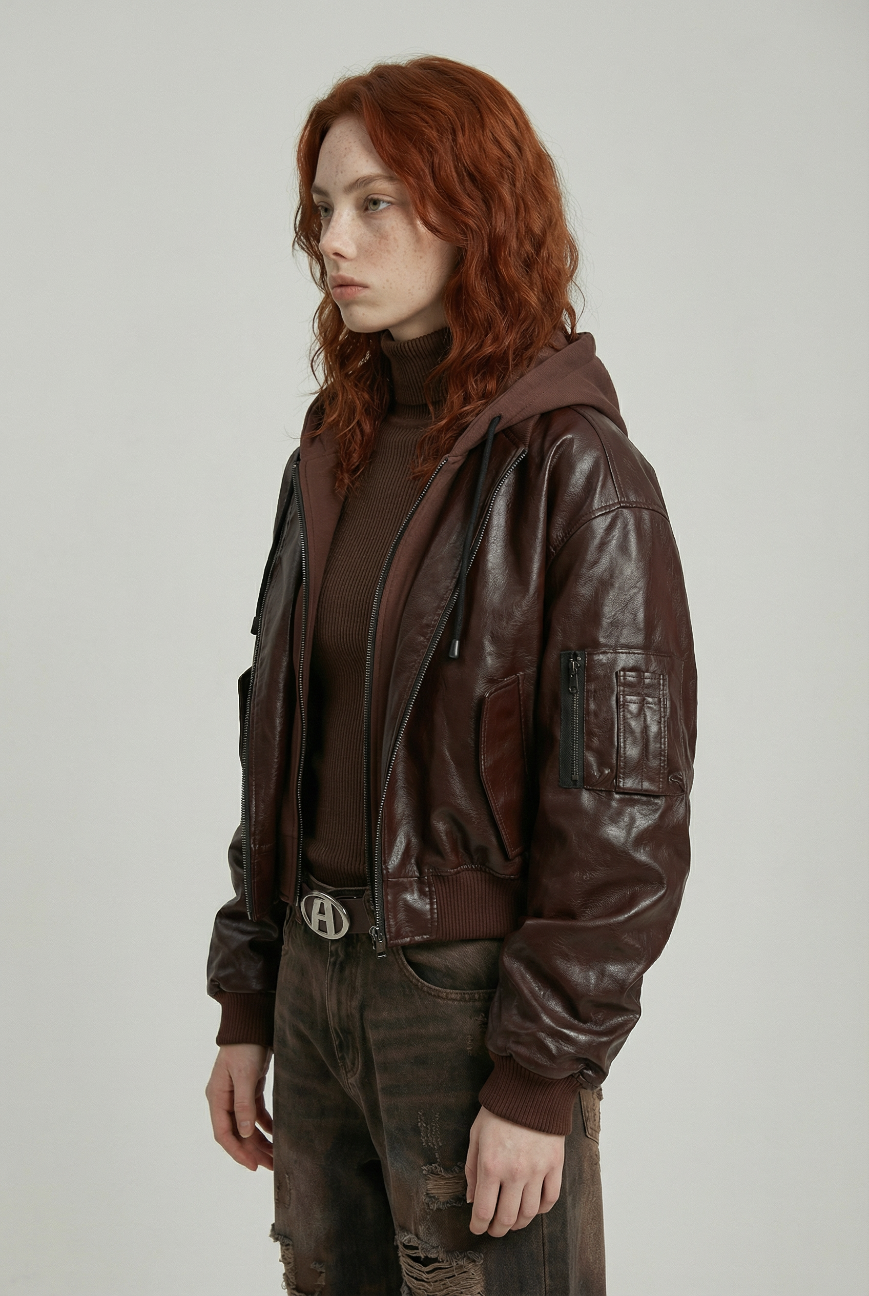 Afrodithe Hooded Leather Bomber
