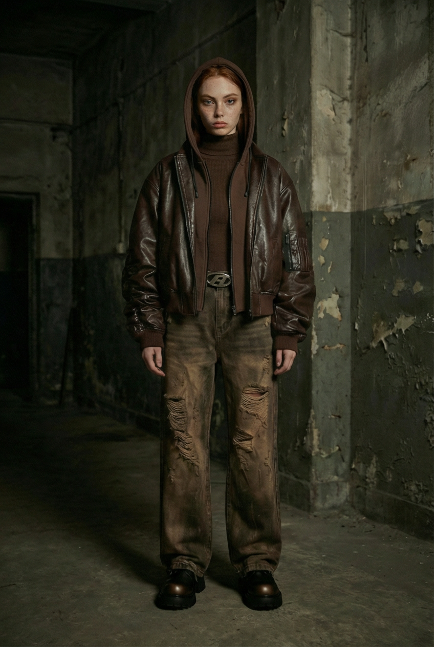 Afrodithe Hooded Leather Bomber