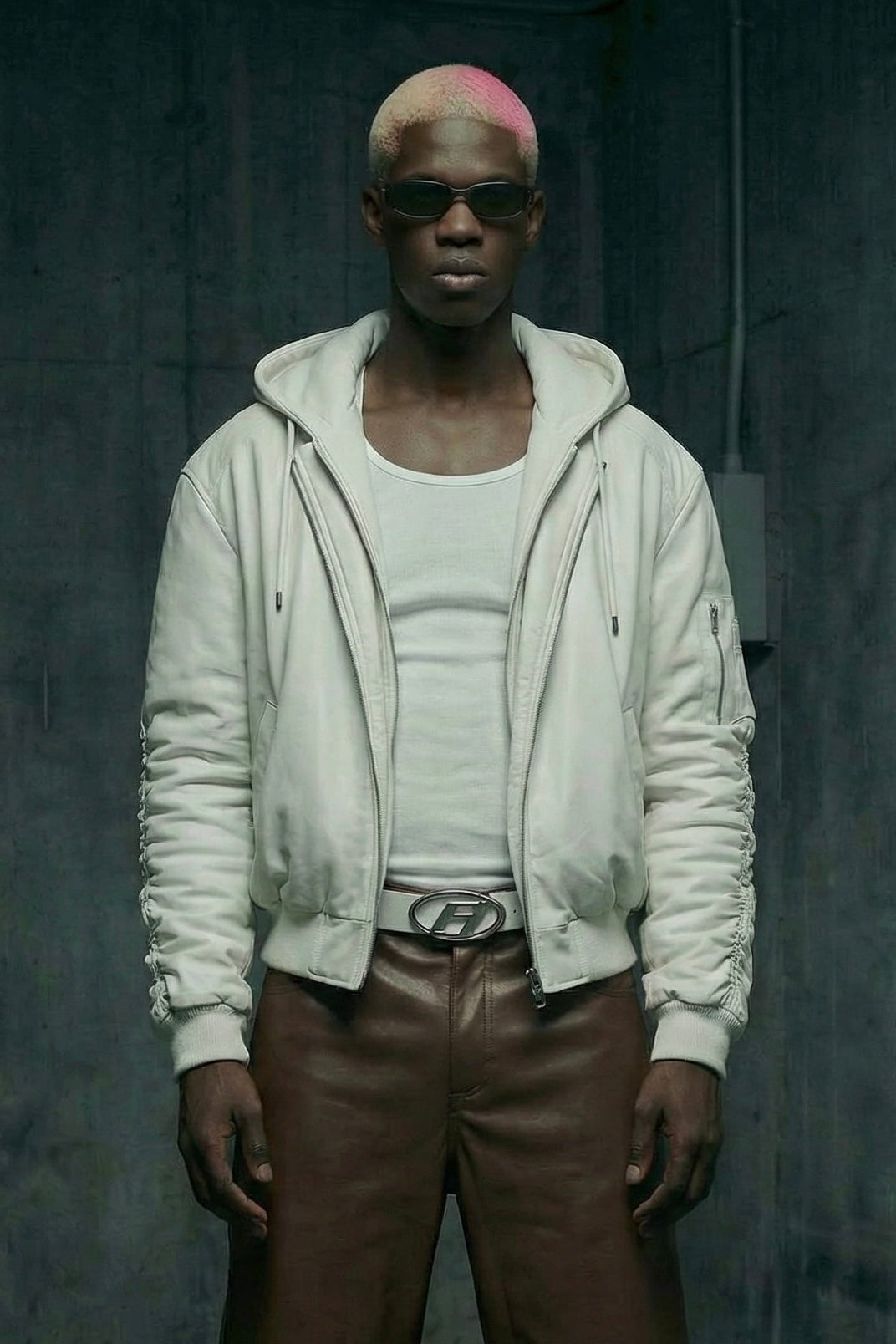 Afrodithe Hooded Leather Bomber