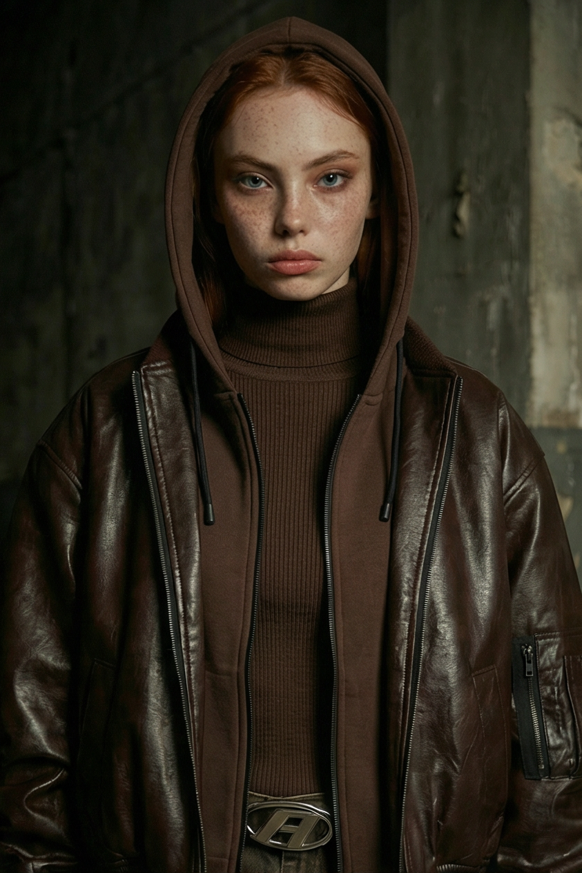 Afrodithe Hooded Leather Bomber